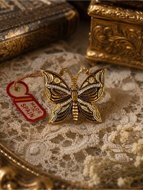 Vintage Damascene Butterfly Brooch Pin Made in Spain Gold Silver Tone  NOS